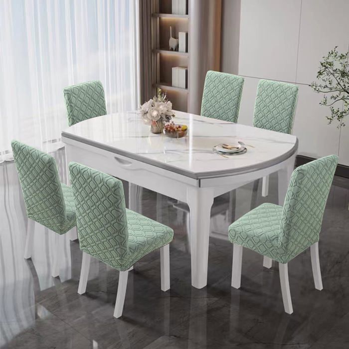 Housse De Chaise Extensible 6 Pièces, Housse De Salle à Manger Amovible Lavables Couverture De Chaise En Jacquard Revêtement De Chaise Pour Salle à Manger,Hôtel,Décor,Mariage(T-Vert Clair, 6 Pièces