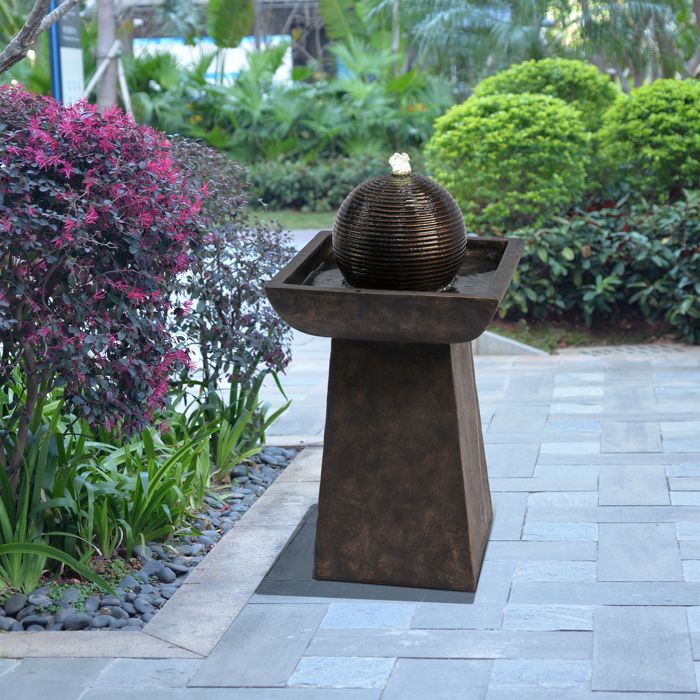 Fontaine De Jardin Teamson Home - Cascade LED Réglable, Design Roche Marron - Apaisante Pour Terrasse Et Extérieur - 1