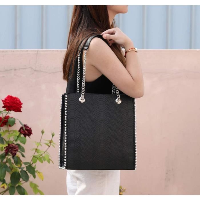 CRAZYCHIC Sac Main Port Epaule Cha ne Femme Shopper Clous