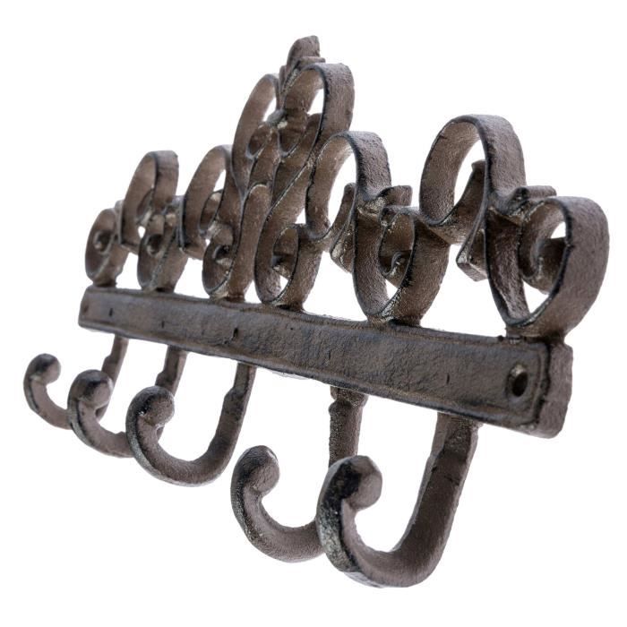 Portemanteau Mural Fer à Cheval Relaxdays – Style Antique Fonte, 6 Crochets, Marron Rustique Pour Entrée/Couloir