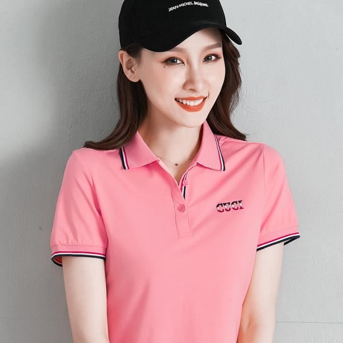 POLO Mode ete 2020 Broderie grand cheval Col rabattu decontracte Femme Blanc Cdiscount Pret a Porter