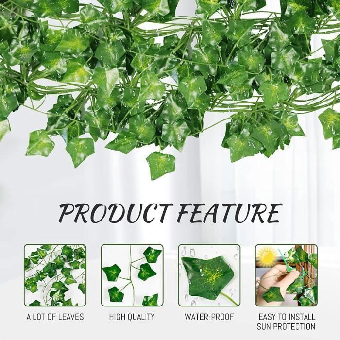 JaneYi 6 Pièces Guirlande de Lierre Artificiel Feuilles Vertes Usine de