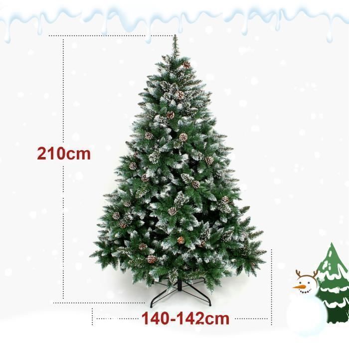 Sapin De Noël Artificiel Avec Neige – 210 Cm – Branches Réalistes, Pommes De Pin, Pliable