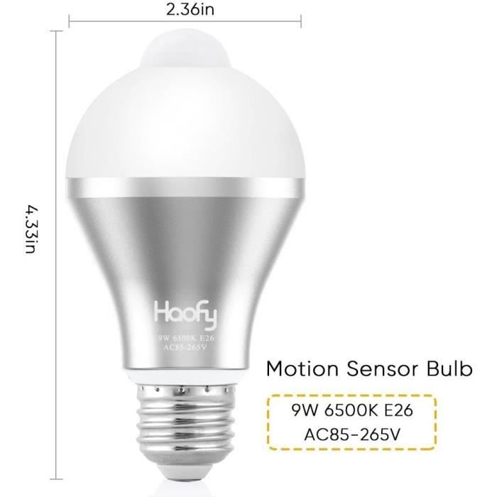 Ampoule À Détecteur De Mouvement 9W 650K E26, Veilleuse 9W E26E27