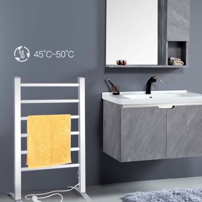 COSTWAY Sèche-Serviettes Électrique 5 Barres 120W - Chauffe-Serviettes Inox Avec Minuterie LED