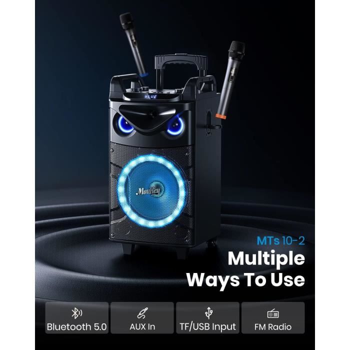 Moukey Enceinte Karaoké avec 2 UHF Microphones sans Fil, Karaoke  Professionnel Complet Machine de Karaoké Portable avec Lumières de fête,  Haut-Parleur