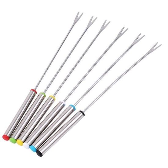 6 Fourchettes à Fondue Inox - Longues 24cm Pour Chocolat, Fromage Ou Barbecue