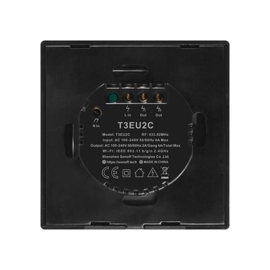 Alexa et Google Home Noir 1 Gang MoesGo Interrupteur mural intelligent RF433 avec fonction Wifi Aucun fil neutre n/écessaire,1 voie Interrupteur intelligent compatible avec Smart Life//Tuya App