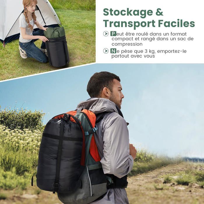 Sac De Couchage Double GOPLUS – Imperméable, 2 Oreillers, Détachable En 2 Sacs