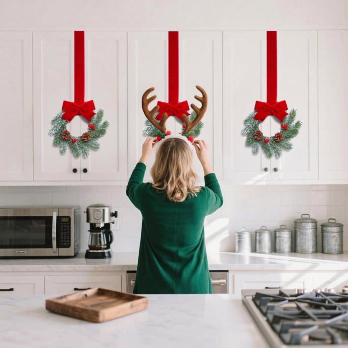 KAUTO Couronne De Noël Sacrée Avec Lumière, Couronne De Crèche, Couronne De Noël Chrétienne Pour Porte D'entrée, Couronne De Noël Rétro Dorée Avec Fleur Et Nœud Et Blé Doré (C