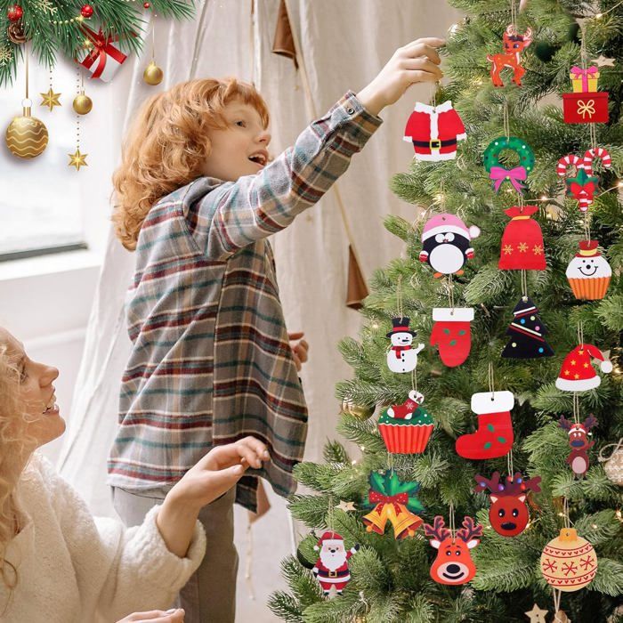 24 Décorations De Noël En Bois - 12 Modèles Uniques à Suspendre Sur Le Sapin, Murs Ou Fenêtres