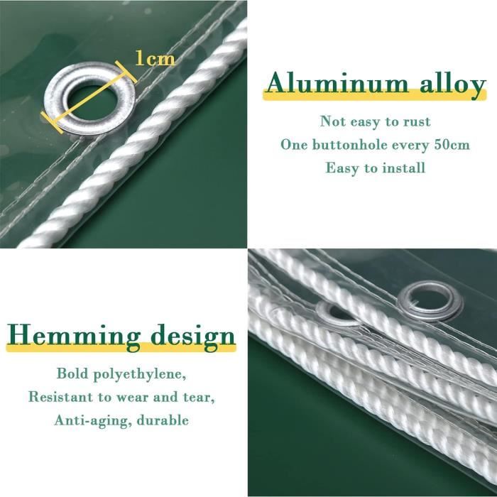 Bâches Transparentes, Bâche Transparente Avec œillets Métalliques Transparents, Bords Renforcés