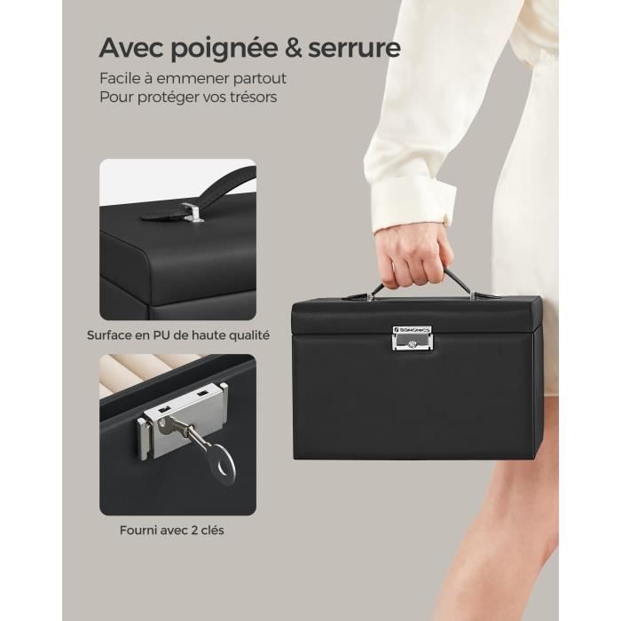 Boîte à Bijoux Mallette En Simili Cuir - 2 Tiroirs, Poignée, Présentoir, Neuf Avec étiquette