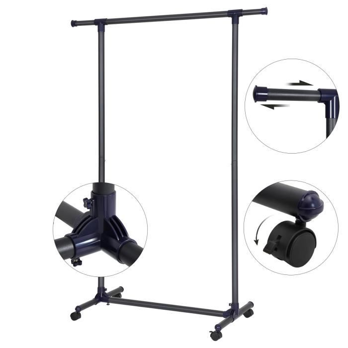 Portant à vêtements portable et pliable pour voyage avec finition blanche (55 x 36 x 140 cm