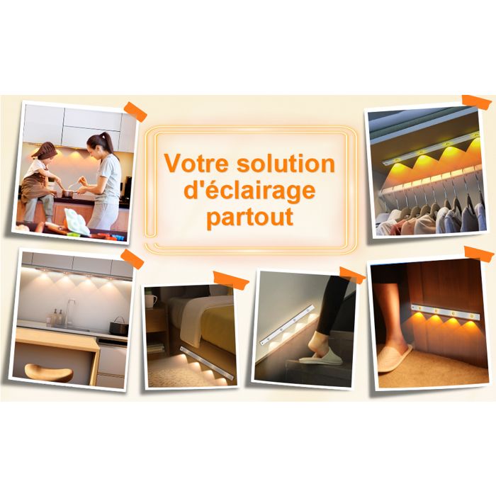 Lampe LED Rechargeable 60 Cm – Détecteur De Mouvement – Argent – Installation Facile