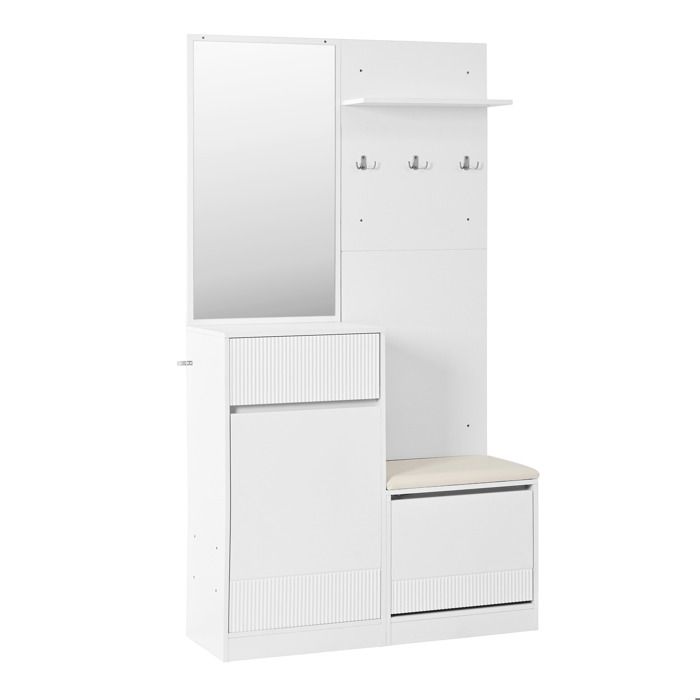 Meuble d’entrée avec miroir et rangement chaussures 105x38x190 cm, banc ...