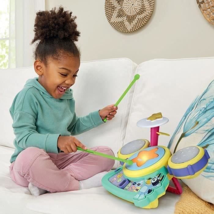Batterie Interactive Bluey - Jouet Musical Enfant 3-7 Ans - 4 Pads Lumineux, 3 Modes De Jeu - Avec Baguettes Et Voix Françaises - 8