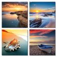 4pcs Bord De Mer Bateau Shell Coucher De Soleil Peinture Image Art Affiche Mur Bureau Décor