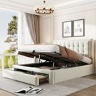 DANS LES NUAGES Lit 140x190 cm avec 2 tiroirs, lit coffre 140x190 cm avec sommier à lattes, tissu en velours, style européen simple, beige