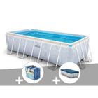 Kit piscine tubulaire Intex Chevron rectangulaire 4,00 x 2,00 x 1,00 m + Bâche à bulles + Bâche de protection