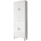 PEGANE Colonne salle de bain avec 4 Portes coloris blanc brillant - 60 cm (longueur) x 182 cm (Hauteur) X 29 cm (Profondeur)