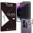 Tikawi x4 Verres trempés Anti Espion Iphone 14 Pro (6.1') [2 Ecrans + 2 Caméras] Protection 9H Avant + Arrière [Anti-traces] x4