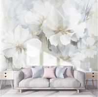 Papier peint en soie 3D Peinture à l'huile blanche peinte à la main, motif floral abstrait, décoration murale de fond de salon