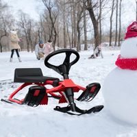 Luge Enfant en Acier, avec Volant, Frein et Amortisseur de Choc, Corde de Traction, Noir+Rouge