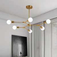 Lustre de plafond Goeco E27 Lustre doré à 6 lumières avec bras de lampe réglable Convient pour café et bar (ampoule non incluse