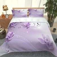 Parure de lit Fleurs violettes douces belles 220*240 cm 3D effet 3 pieces fermeture éclair 2 taies d'oreillers 63*63cm