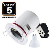 Lot 5 Spots BBC Orientable Blanc + Ampoule GU10 5W Blanc Neutre + Douille
