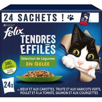 LOT DE 3 - FELIX - Tendres Effilés Sélection de Légumes en Gelée Pâtée pour chat - paquet de 24 sachets de 85 g