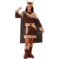 Déguisement Viking Femme - Tunique, Ceinture, Chapeau et Couvre-bottes - Marron Multicolore