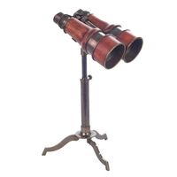 Jumelles avec support design rétro vintage, laiton et bois, télescope binoculaire fonctionnel pour l'observation du paysage,