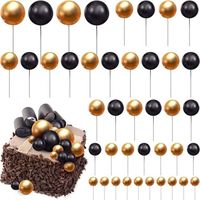 66 Pièces Toppers de Gâteaux de Mini Ballon Pics à Gâteau de Boule Décoration de Topper de Cupcake de Fausses (Or, Noir)