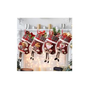 Lot De 4 Bottes De Noël Décoratives à Remplir - Chaussettes De Père Noël En Tissu, Hauteur 33 Cm