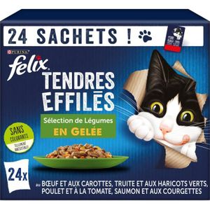 BOITES - PATÉES LOT DE 3 - FELIX - Tendres Effilés Sélection de Légumes en Gelée Pâtée pour chat - paquet de 24 sachets de 85 g