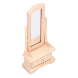 MAISON POUPÉE FYDUN Miroir de maison de poupée Miroir de toilette pour maison de poupée 1:12, avec tiroir, accessoires Couleur du bois d'origine