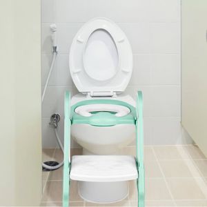 RÉDUCTEUR DE WC Siège de Toilette Enfant Bébé Pliable et Réglable avec Marches Larges, Lunette de Toilette Confortable (Blanc et Vert)