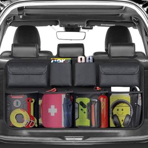 GDrems 90 x 60 cm Organisateur Coffre Voiture en Maille avec 4 crochets Organisateur Filet élastique voiture pour Courses Jouets pour Enfants Animaux Bagages Accessoire de voiture Universel 