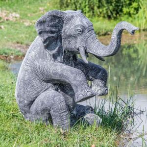 STATUE - STATUETTE Statue éléphant patiné noir gris assis 95 cm