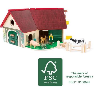 Ferme en bois jouet enfants étable a stabulation avec toit ouvrant Kids  Globe 610492