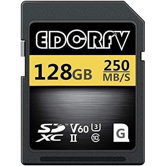 Carte mémoire SDXC haute vitesse 128 Go SD Memory Card V60 – jusqu'à 130 Mo/s Write Speed et 250 Mo/s Read Speed pour appareil photo reflex numérique caméra 3D etc. 128 Go caméscope 