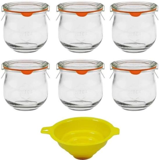 6 Bouteilles En Verre 1L Avec 12 Bouchons Sans PVC – Bouchons Blueseal Argent – Entonnoir Inclus – Remplissage Maison