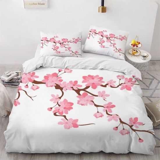 Housse de Couette 220x240cm Fleurs De Cerisier Japonais Parure de Lit