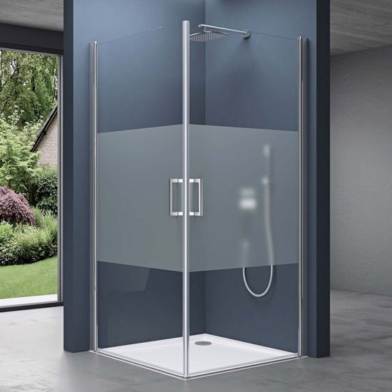 Cabine de douche pare douche design 85x90x195cm Rav24MS avec deux portes et verre de securite transparent avec bande opaque et son
