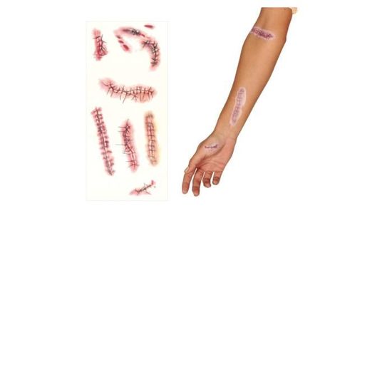 Serre-Tête Halloween Avec Couteau 3D + 5 Tatouages Cicatrices - Accessoire Effrayant Adulte Enfant