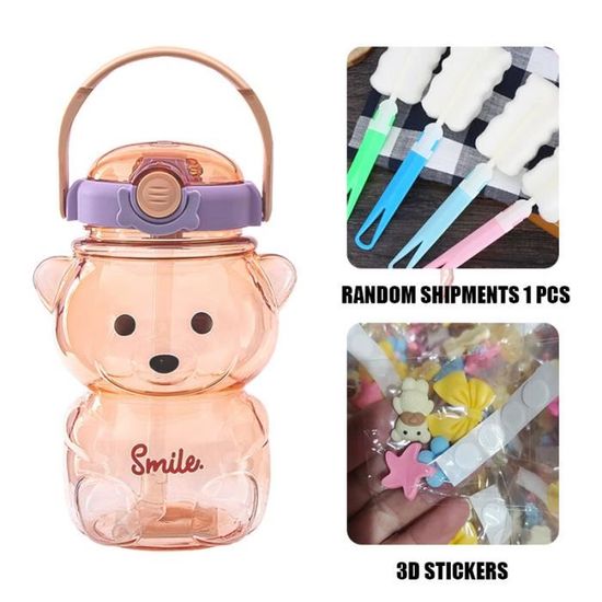 Smilcloud Bouteille d'eau Kawaii avec paille, gourde en forme d'ours
