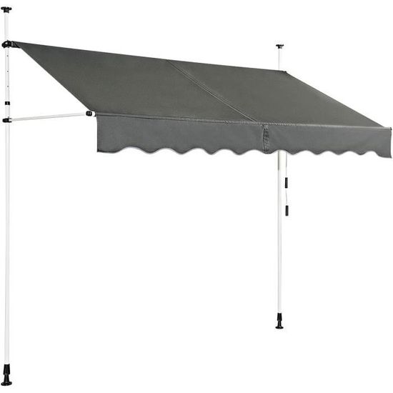 Store Banne Extérieur Rétractable 3x1.8m - Sans Perçage, Cadre Aluminium, Tissu Imperméable, Pour Balcon/jardin