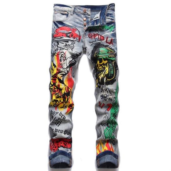 Pantalons Hommes Jeans Pas Cher Biker Jeans Imprimer De Loisirs